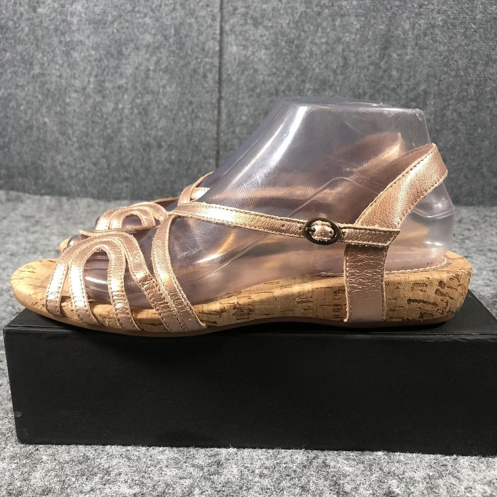 Miss Albright Sandals Womens Size 9‎ Rose Gold Leather Strappy Low Cork Wedge